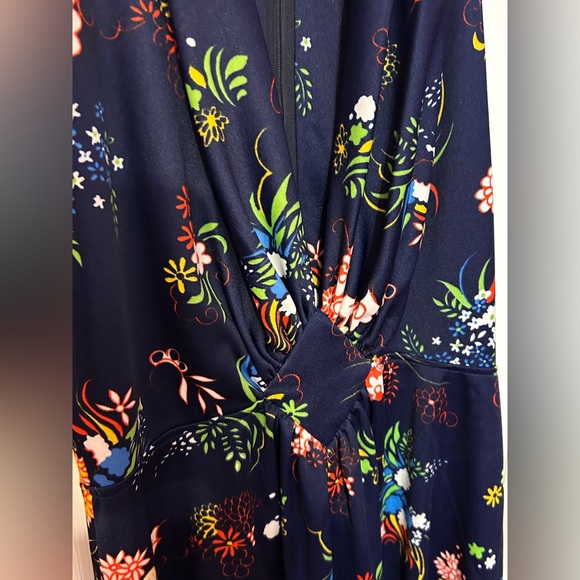 Vtg 60s/70s Gay Gibson Floral Halter Maxi Dress Navy Boho - Picture 3 of 7